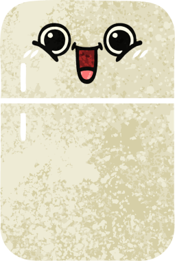 Bir insan tarafından çizilmiş buzdolabının retro çizim tarzı karikatürü.