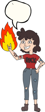 Bir insan tarafından çizilmiş serbest konuşma balonu karikatürü rock kızı.
