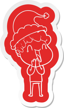 Bir insan tarafından çizilmiş Noel Baba şapkası giyen mutlu bir adamın garip çizgi film çıkartması.