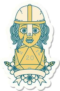 Bir insan tarafından çizilmiş 20 zarlı yarım ork savaşçısının çıkartması.