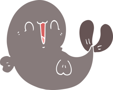 Bir insan tarafından çizilmiş şirin düz renkli çizgi film balinası