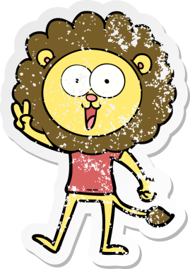 Bir insan tarafından çizilmiş mutlu çizgi film aslanının sıkıntılı çıkartması.