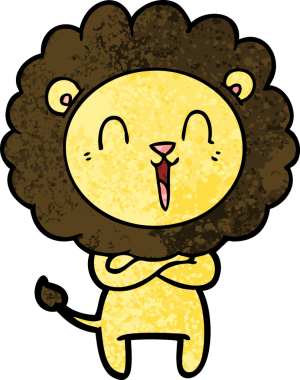 Bir insan tarafından çizilmiş gülen aslan çizgi filmi.