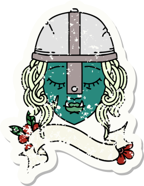 Retro Dövme Biçimli Ork savaşçı yüzü bir insan tarafından çizilmiş