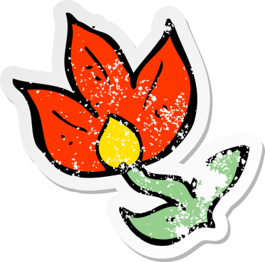 Bir insan tarafından çizilmiş karikatür çiçeğinin gerilmiş yapıştırması.