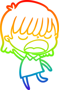 Gökkuşağı gradyan çizgi çizimi Bir insan tarafından yüksek sesle çizilen bir kadın karikatürü