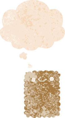 Düşünce baloncuklu çizgi film bisküvisi grunge sıkıntılı retro dokuma tarzı bir insan tarafından çizilmiş