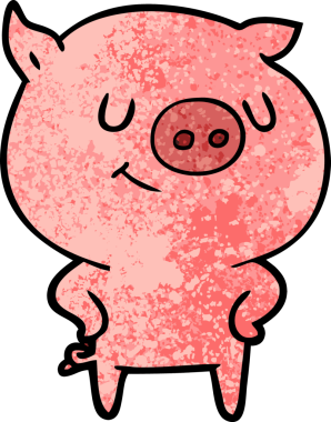 Bir insan tarafından çizilmiş mutlu çizgi film domuzu.