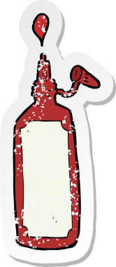 Bir insan tarafından çizilmiş ketçap şişesinin gerilemiş etiketi.