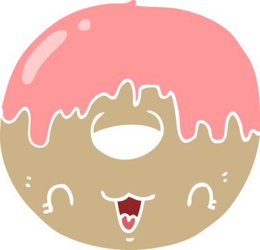 Bir insan tarafından çizilmiş şirin düz renkli çizgi film donutu.