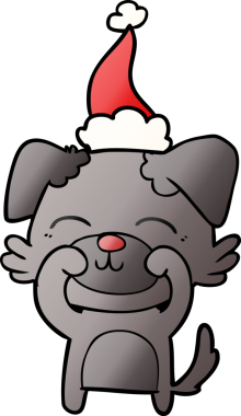 Bir insan tarafından çizilmiş Noel Baba şapkası takan bir köpeğin gradyan çizimi.