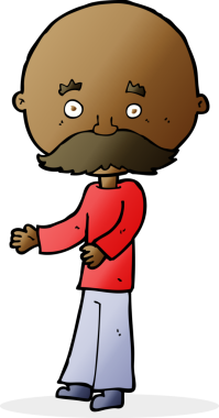 Bir insan tarafından çizilmiş bıyıklı bir çizgi film adamı.