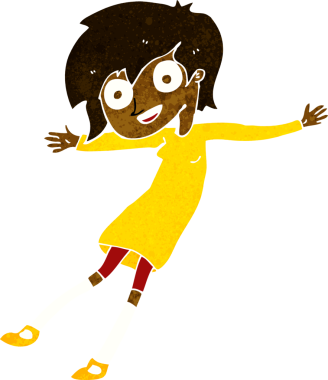 Bir insan tarafından çizilmiş çılgın, heyecanlı bir kız.