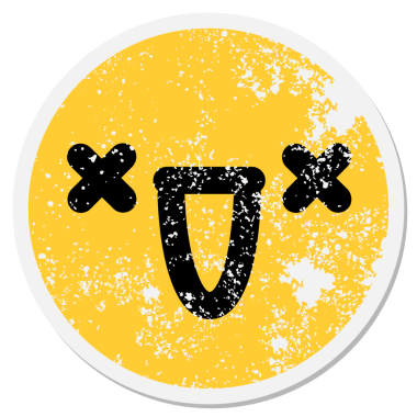 Mutlu ölü yüz dairesel etiketi bir insan tarafından çizilmiş.