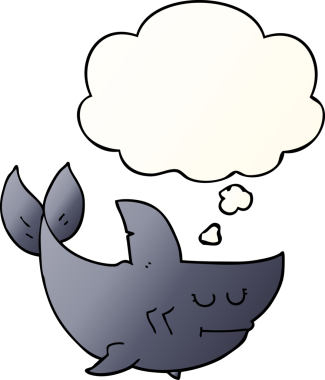 Bir insan tarafından çizilmiş, düşünce baloncuklu çizgi film köpekbalığı.