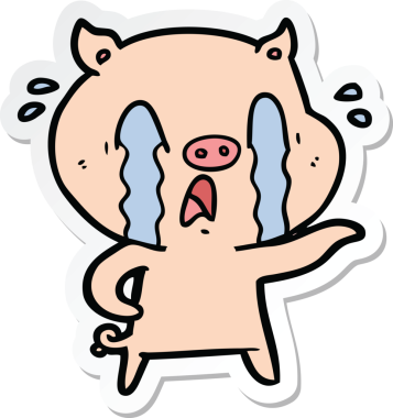 Bir insan tarafından çizilmiş ağlayan domuz çizgi filminin çıkartması.