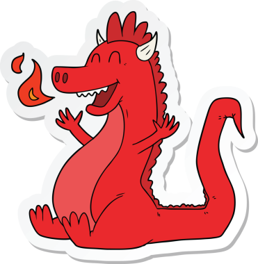 Bir insan tarafından çizilmiş mutlu ejderhanın çıkartması.