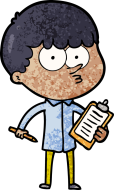 Çizgi film meraklısı çocuk bir insan tarafından çizilmiş notlar alıyor.