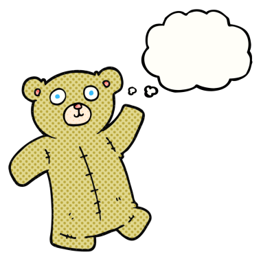 Bir insan tarafından çizilmiş serbest çizim balon karikatür oyuncak ayısı.