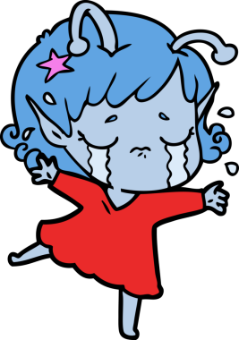 Bir insan tarafından çizilmiş ağlayan uzaylı kız çizgi filmi.