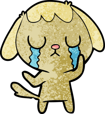 Bir insan tarafından çizilmiş şirin bir çizgi film köpeği ağlıyor.