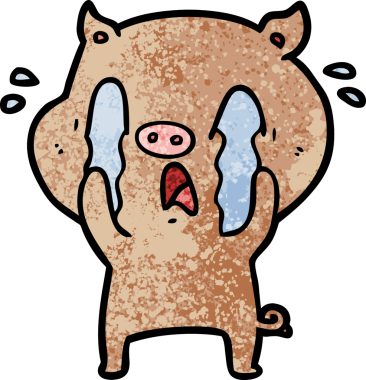 Bir insan tarafından çizilmiş ağlayan domuz çizgi filmi.