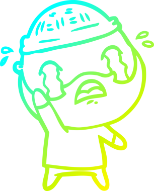 Bir insan tarafından çizilen el sallayarak ağlayan sakallı bir adamın karikatür çizimi.