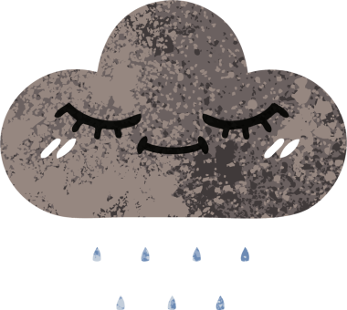 Bir insan tarafından çizilmiş fırtına yağmuru bulutunun retro çizim tarzı karikatürü