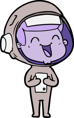 Bir insan tarafından çizilmiş mutlu astronot çizgi filmi.