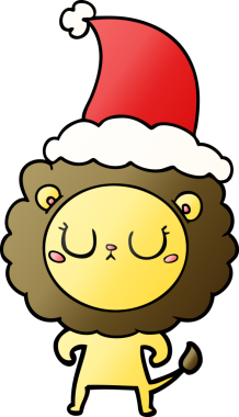 Bir insan tarafından çizilmiş Noel Baba şapkası giymiş bir aslanın el çizimi karikatürü.