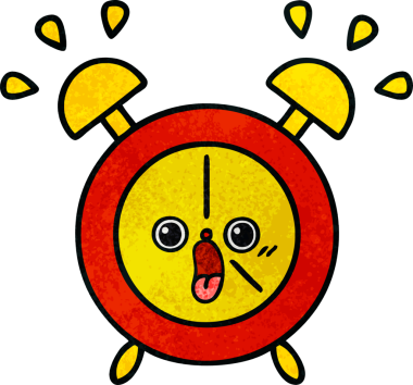 Bir insan tarafından çizilmiş bir çalar saatin retro grunge desen karikatürü