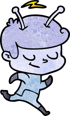 Bir insan tarafından çizilen dost canlısı çizgi film uzay adamı.