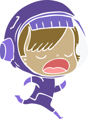 Bir insan tarafından çizilmiş düz renkli çizgi film çalışan astronot