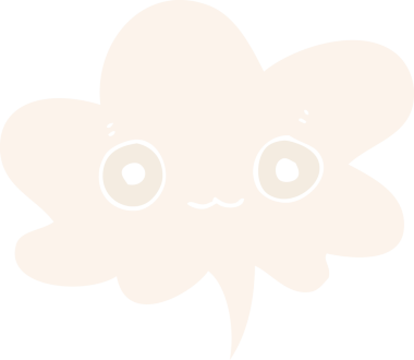 Bir insan tarafından çizilmiş, konuşma baloncuklu şirin çizgi film suratı.