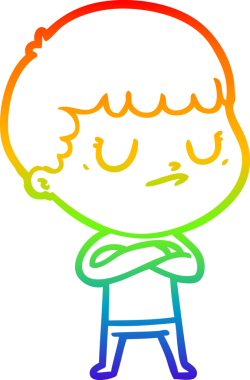 Gökkuşağı gradyan çizgi çizimi bir insan tarafından çizilmiş huysuz bir çocuk