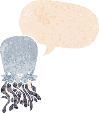 grunge 'da konuşma baloncuğu olan ahtapot çizgi film karakteri bir insan tarafından çizilmiş.