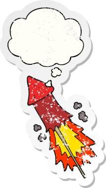 Düşünce baloncuklu karikatür bir insan tarafından çizilmiş yıpranmış bir çıkartma.