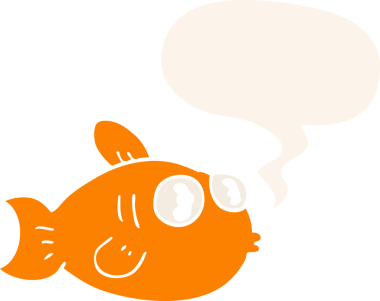 bir insan tarafından çizilmiş, konuşma baloncuklu çizgi film balığı.