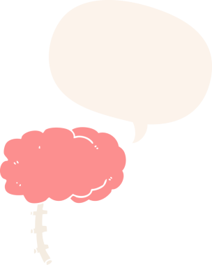 bir insan tarafından çizilmiş retro tarzı konuşma baloncuğu olan çizgi film beyni