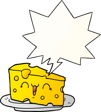 Bir insan tarafından çizilmiş, konuşma baloncuklu şirin çizgi film peyniri.