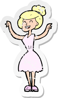 Bir insan tarafından çekilen kollarını kaldırmış bir karikatür kadının gerilmiş çıkartması.