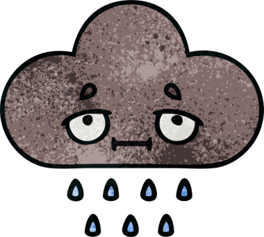 Bir insan tarafından çizilmiş fırtına yağmur bulutunun retro grunge desen karikatürü