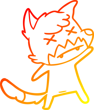 Bir insan tarafından çizilmiş şaşı gözlü tilki çizgi çizimi.