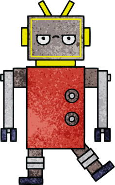 Bir insan tarafından çizilmiş bir robotun retro grunge dokusu