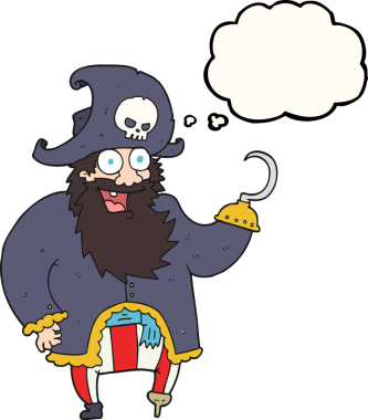 Bir insan tarafından çizilmiş serbest çizim balon karikatür korsan kaptanı.