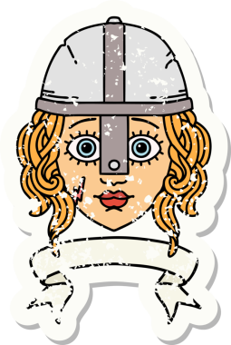 Retro Dövme Tarzı İnsan Savaşçı Karakteri Bir insan tarafından çizilmiş parşömen pankartıyla