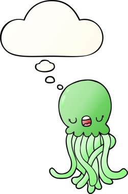 Düşünce baloncuklu çizgi film denizanası, bir insan tarafından çizilmiş yumuşak eğimli bir şekil.