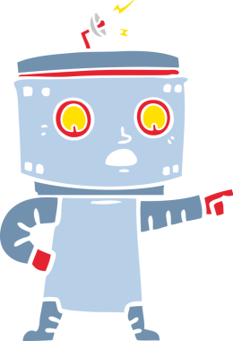 Bir insan tarafından çizilmiş düz renkli çizgi film robotu