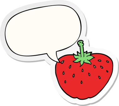 Bir insan tarafından çizilmiş konuşma balonu çıkartmalı çilekli çizgi film.