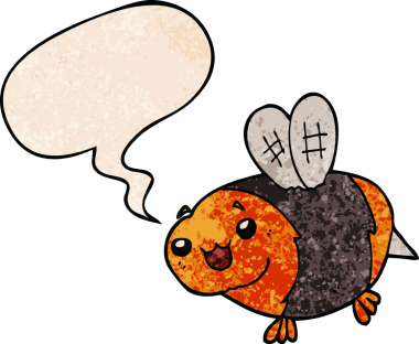 Komik çizgi film arısı, konuşma baloncuğu ile retro doku şeklinde bir insan tarafından çizilmiş.